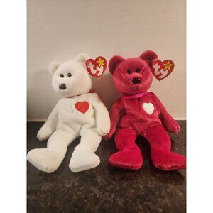 Ty Beanie Babies Valentino & Valentina Bears w/ Tags – '94 & '98 Brown Nose